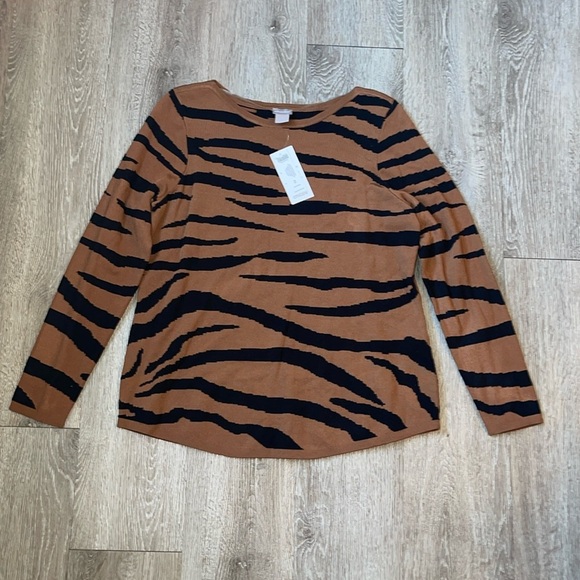 NWT new Chico’s Textured Tiger-Stripe‎ Bateau-Neck Sweater Size Medium - Picture 2 of 7